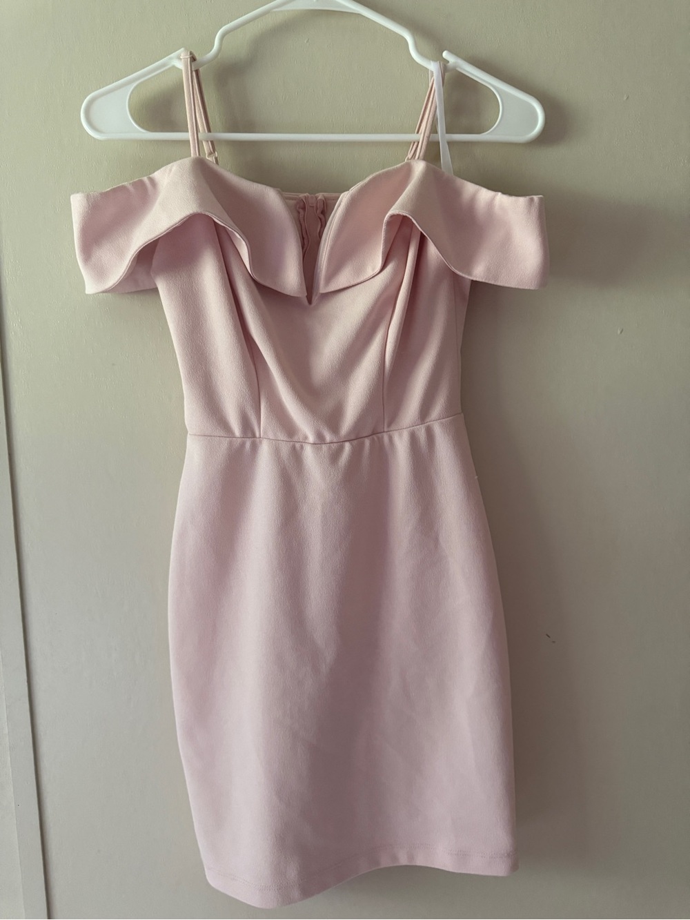B. Smart Blush Pink Off-Shoulder Ruffle Mini Dress